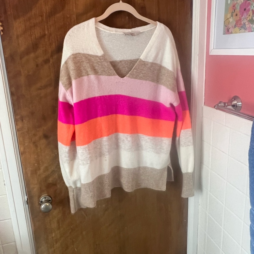 LOFT Multicolor Striped V-Neck Sweater